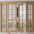 Wooden Double Doors With Glass Grid Design For Modern Dining Interior