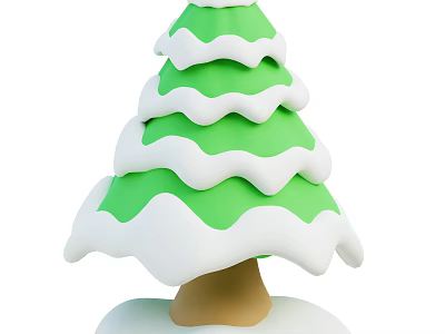 Snow Covered Green Arbor with Brown Trunk and White Snow Base 3d model