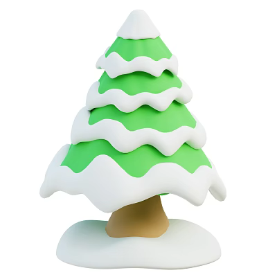 Snow Covered Green Arbor with Brown Trunk and White Snow Base 3d model