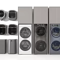 Modern Washing Machines With Various Front Loading Styles And Color Options 3d model