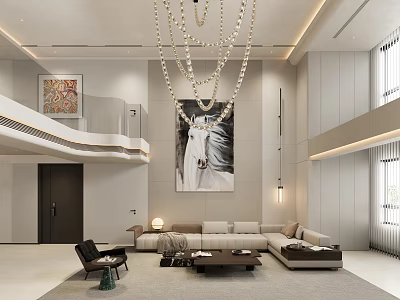 Modern Loft Style Living Room With Crystal Chandelier And L Shaped Sofa 3d model