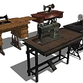 Vintage Industrial Sewing Machines On Wooden Tables With Classic Design