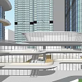 Modern Commercial Complex With Glass Facades Tall Buildings Roads Vehicles And Greenery