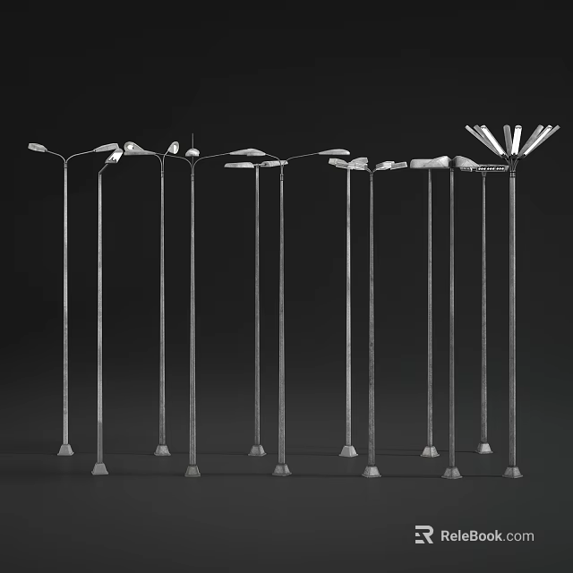 Outdoor Street Lights With Various Designs Metal Material Tall Poles And Multiple Styles 3d model 