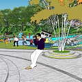Garden Landscape Design With Curved Pathways Lush Trees And Recreational Activities