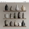 Ceramic Vessels of Various Colors and Shapes Displayed on Wooden Shelves