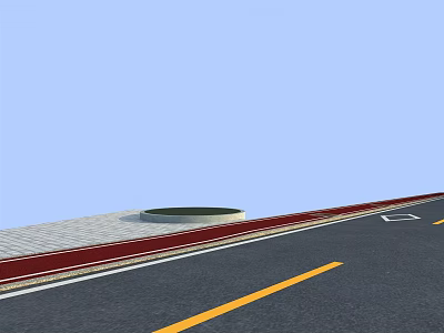 Road Infrastructure With Black Pavement Yellow Lane Markings Red Curbs And Gray Brick Sidewalk 3d model