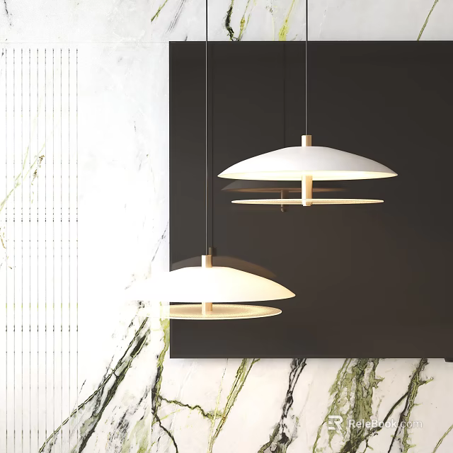 Modern Minimalist Pendant Lights With Double Layer White Shade And Metal Frame For Interior Design 3d model 