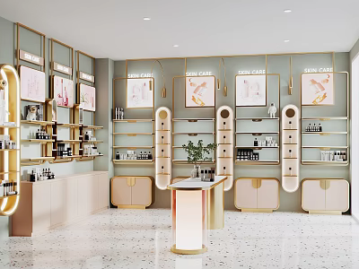 Elegant Modern Beauty Boutique With Product Shelves Display Cabinets And Wall Decor 3d model