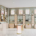 Elegant Modern Beauty Boutique With Product Shelves Display Cabinets And Wall Decor