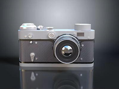 Vintage Computer Camera With Silver Body Black Details Lens And Buttons 3d model