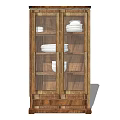 Classic Wooden Sideboard With Glass Doors Holding Plates And Bowls On Shelves
