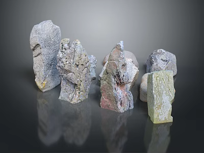 Natural Decorative Stones With Various Shapes And Textured Surfaces For Interior Design 3d model