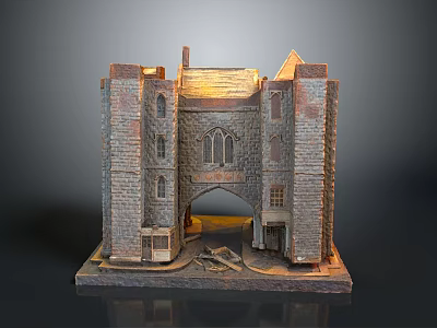 Detailed Historical Building Model With Stone Brick Archway Towers Windows And Chimney 3d model