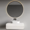 Modern Bathroom Vanity With Round LED Mirror White Washbasin And Black Faucet