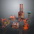 Abandoned Industrial Machinery Equipment With Oil Pumps Drill Rigs And Rusted Control Boxes