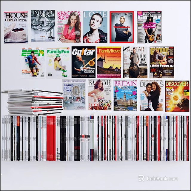 Diverse Books And Magazines Collection With Various Covers And Stacked Design 3d model 