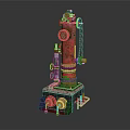 Vintage Red Steampunk Mechanical Device With Pipes Valves And Gauges