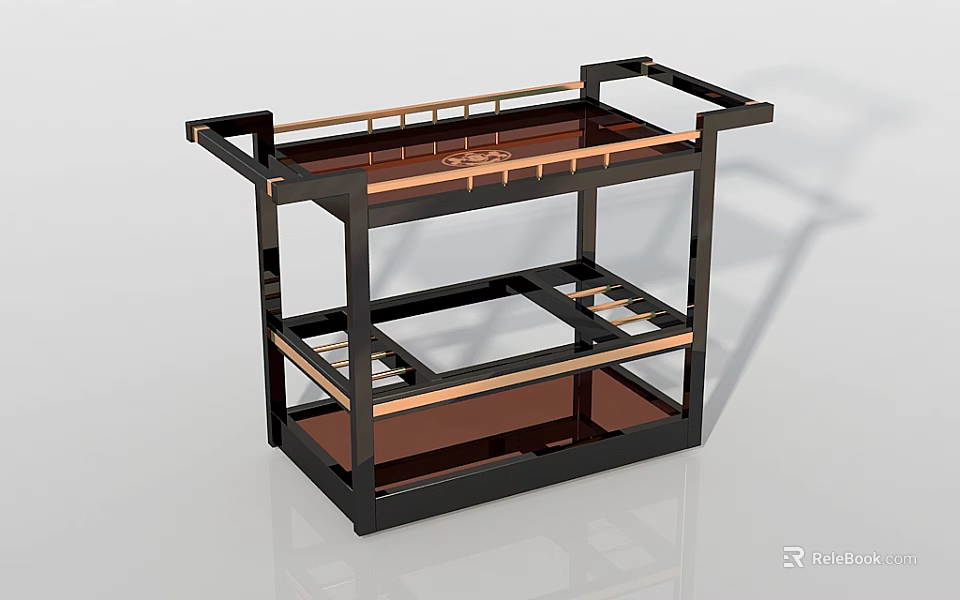 Commercial Equipment Multi-tier Service Cart With Metal Frame And Glass Top Storage 3d model 
