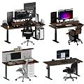 Modern Desk Setup With Multiple Computer Monitors Office Chair And Supplies 3d model