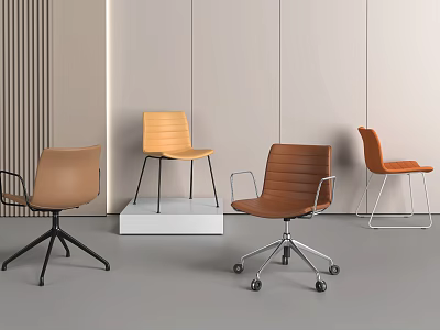 Modern Office Chairs With Brown Orange Tones And Swivel Wheels For Modern Workspace Interior Design 3d model