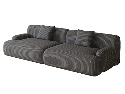 Comfortable Two Seater Sofa In Modern Design With Striped Grey Fabric And Soft Pillows 3d model