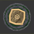 Light Colored Stone Fountain With Multi Tiered Structure Hexagonal Base And Green Circular Trim