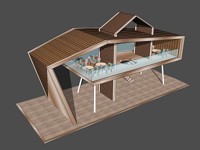 Modern Wooden Pergola Design With Sloped Roof Support Columns And Wooden Deck 3d model