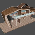 Modern Wooden Pergola Design With Sloped Roof Support Columns And Wooden Deck