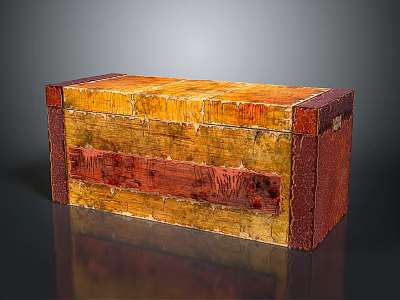 Vintage Rustic Wooden Storage Box With Yellow Red Wood Grain For Home Decor 3d model