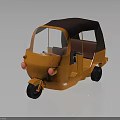 Orange Tricycle With Brown Canopy Transparent Windshield Pink Lights And Black Wheels