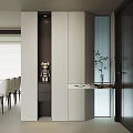 Modern Minimalist Shoe Cabinet In Entryway With Light Gray Finish Storage Drawers And Potted Plant