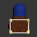Wooden Cube Device with Blue Sphere Top Yellow Corners Red Dot and White Edge Lines