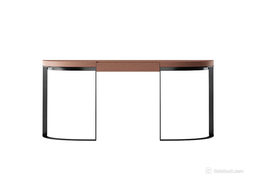 Modern Wooden Desk With Black Metal Frame And Minimalist Design 3d model 