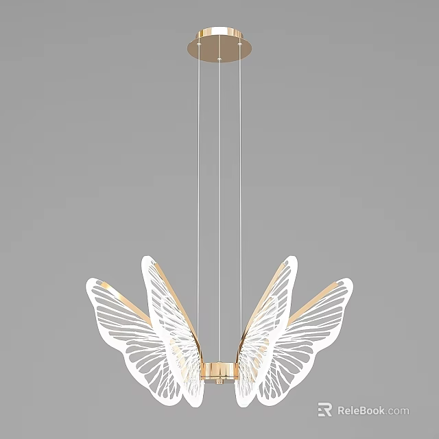 Butterfly Shaped Chandelier With White Wings And Gold Accents Modern Interior Decor 3d model 