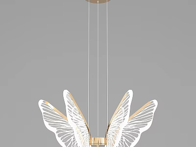 Butterfly Shaped Chandelier With White Wings And Gold Accents Modern Interior Decor 3d model