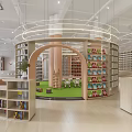 Book Art Themed Library Interior With Wooden Grille And Circular Arch