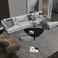 Modern Beige Sofa and Coffee Table Set With Black Marble Top Decorative Pillows 3d model