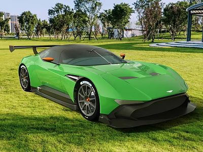 Green Sports Car Parked On Lush Grass Field With Sleek Aerodynamic Design And Black Accents 3d model