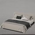 Modern Double Bed With White Headboard White Sheet Dark Blanket And Pillows