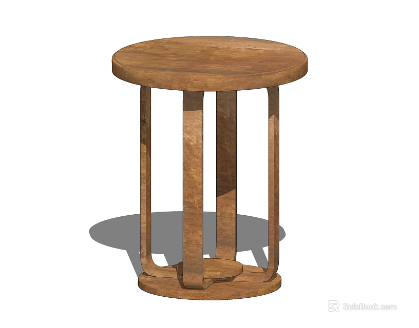Wooden Round Side Table With Four Legs And Simple Design 3d model