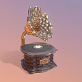 Classic Vintage Gramophone With Golden Horn Design Wooden Base And Ornate Decorative Details