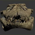 Ancient Dinosaur Skull Fossil With Detailed Skeletal Structure And Sharp Teeth 3d model