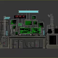 Advanced Command Console Featuring Multiple Green Screen Monitors Blue Overhead Lights And Equipment