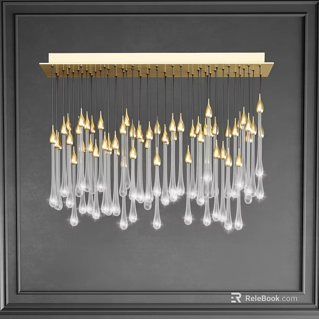 Elegant Modern Chandelier With Gold Frame And Clear Glass Droplet Shaped Pendants 3d model 