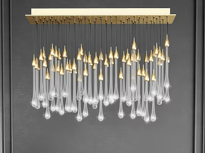 Elegant Modern Chandelier With Gold Frame And Clear Glass Droplet Shaped Pendants 3d model