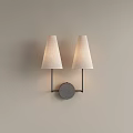 Modern Double Wall Lamps With Conical Fabric Shades And Metal Brackets For Interior Wall Decor