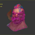 Game and Movie Character with Red Hair Beard Blue Face Tattoo Smoking Cigarette Fierce Expression