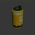 Yellow Cylindrical Explosive Weapon With Warning Label Explosive Mark And Black Components
