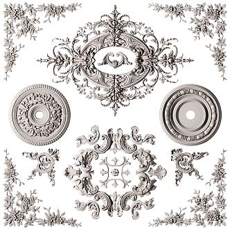 European-style Carved Round Flower Combination 3d model